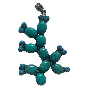 Large Southwestern Statement Cactus Pendant Composite Turquoise Cluster 3.5"
